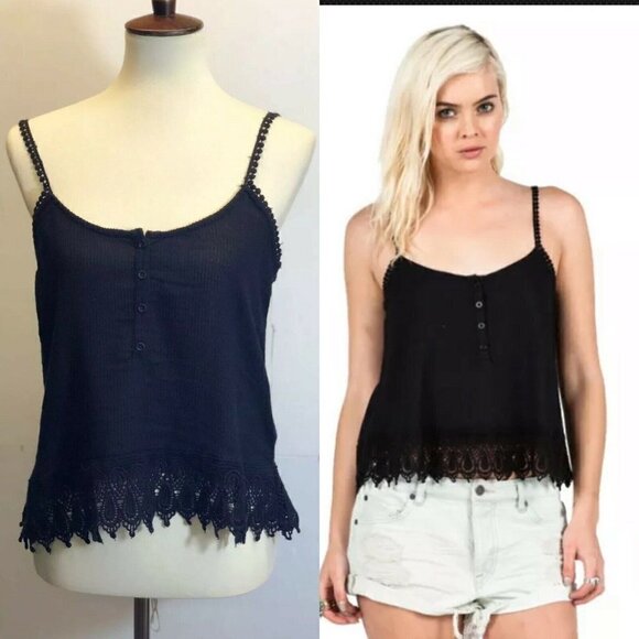 Volcom Women's Pinned Black Ribbed Tank Top A14 - Picture 1 of 8